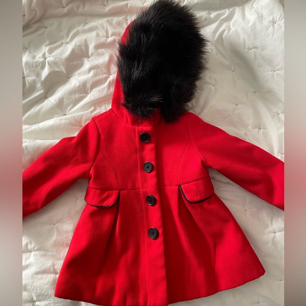 VGUC 18mo red coat with faux fur collar